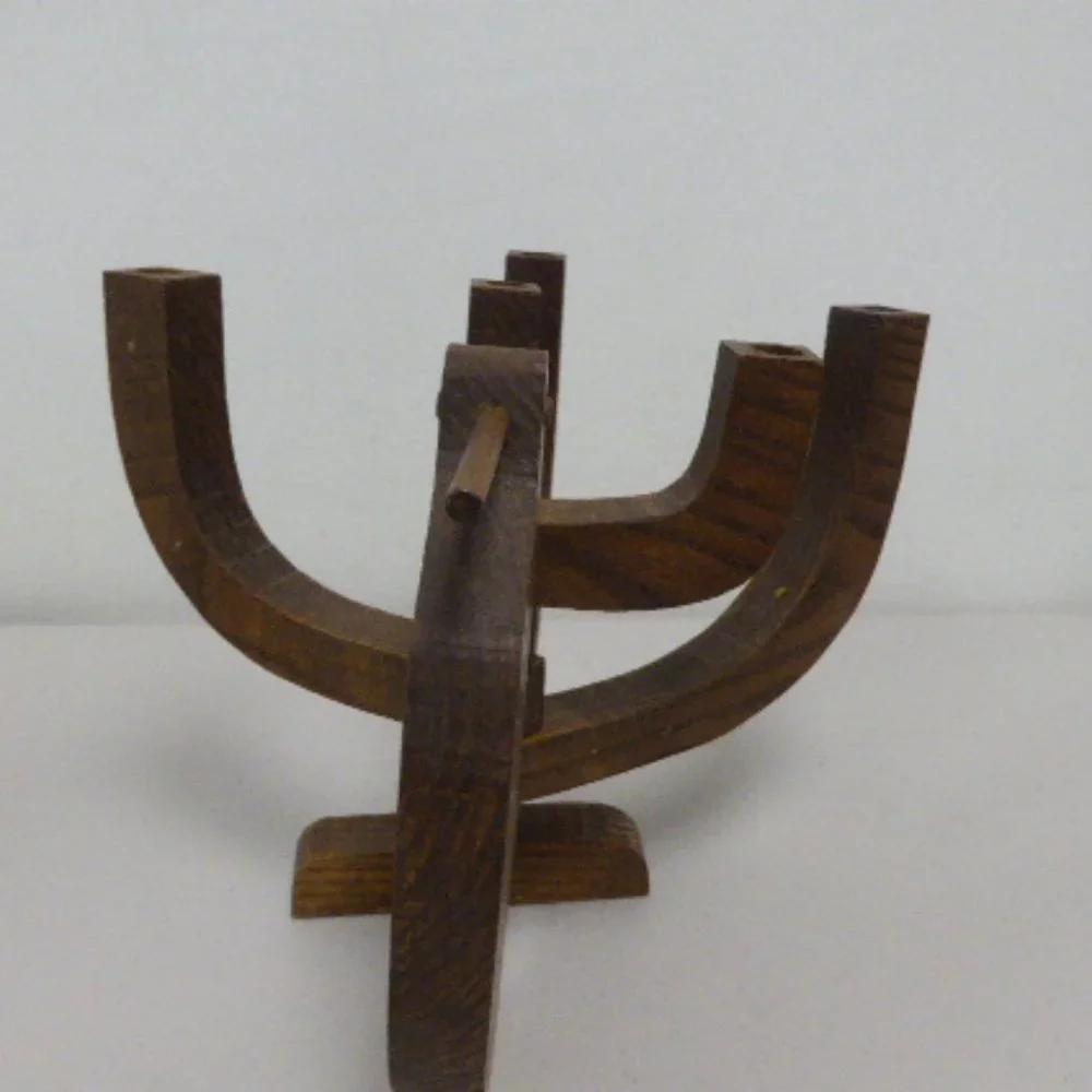 Danish Mid Century wooden candle holder collapsible teak moveable bird